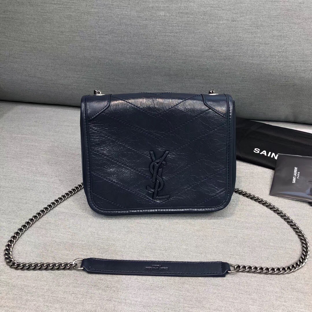 Saint Laurent Niki Mini Vintage Calfskin Handbag Shoulder Bag Navy Blue 583103